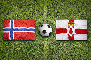 Image showing Norway vs. Northern Ireland flags on soccer field