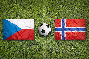 Image showing Czech Republic vs. Norway flags on soccer field