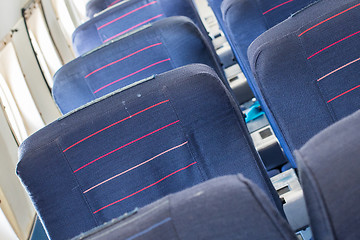 Image showing Empty old airplane seats in the cabin, selective focus