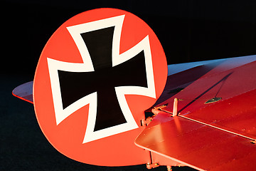 Image showing Close-up of an old german triplane, iron cross painting