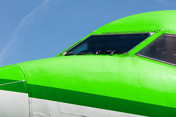 Image showing Cockpit close up of jet airplane