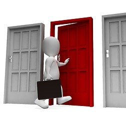 Image showing Choice Businessman Means Doorways Render And Working 3d Renderin