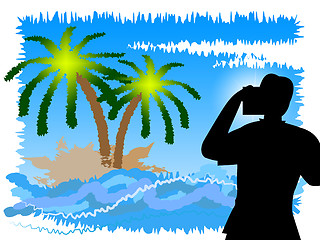 Image showing Vacation Photographer Shows Tropical Island And Camera