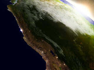 Image showing Peru from space during sunrise