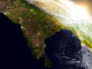 Image showing India from space during sunrise