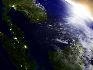 Image showing Malaysia from space during sunrise