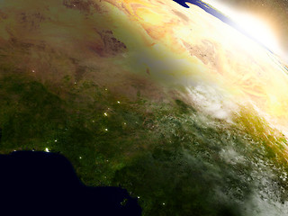 Image showing Niger and Nigeria from space during sunrise