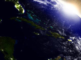 Image showing North Caribbean from space during sunrise