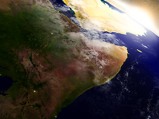 Image showing Somalia and Ethiopia from space during sunrise