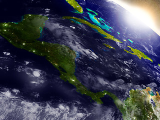 Image showing Central America from space during sunrise