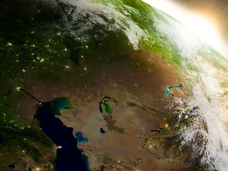 Image showing Kazakhstan from space during sunrise