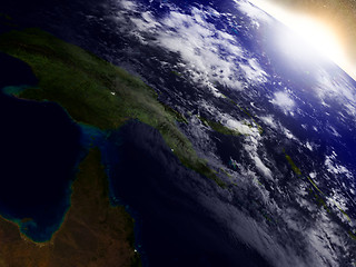Image showing Papua New Guinea from space during sunrise
