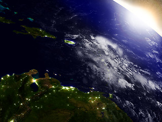 Image showing South Caribbean from space during sunrise