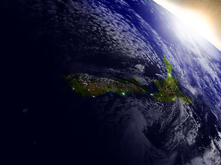 Image showing New Zealand from space during sunrise