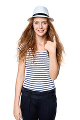 Image showing Happy woman with straw hat