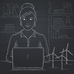 Image showing Woman working at laptop. 