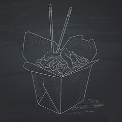 Image showing Opened take out box with chinese food.