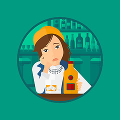 Image showing Sad woman drinking alcohol.