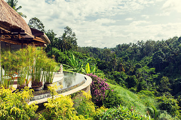 Image showing bungalow lounge with swimming pool at hotel resort