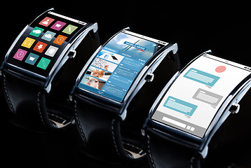 Image showing close up of black smart watch set with multimedia