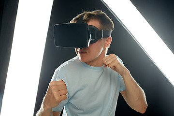 Image showing man in virtual reality headset or 3d glasses