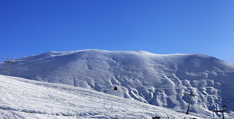 Image showing Panoramic view on gondola lift and ski slope