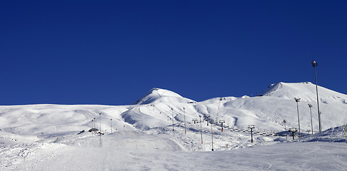 Image showing Panoramic view on ski resort at sun day