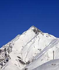 Image showing Snowy mountains and blue clear sky in nice day