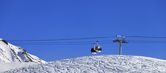 Image showing Panoramic view on gondola lift and ski slope