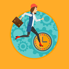 Image showing Running woman on clock background.