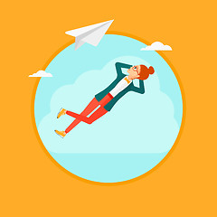 Image showing Business woman lying on cloud.