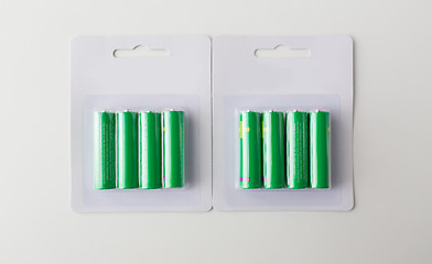 Image showing close up of green alkaline batteries