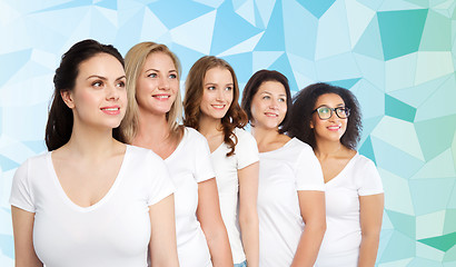 Image showing group of happy different women in white t-shirts