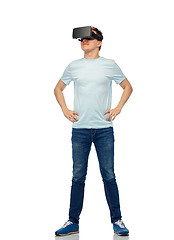 Image showing happy man in virtual reality headset or 3d glasses