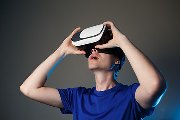 Image showing Man wearing virtual reality goggles.