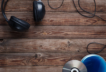 Image showing top view of music cd player equipment on wooden desk