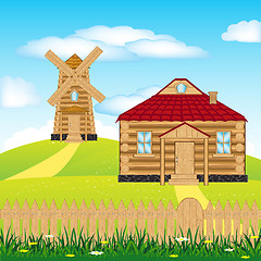 Image showing Wind mill on hill