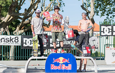 Image showing Amateur skateboarders podium