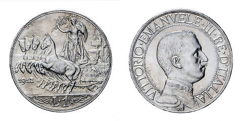 Image showing One Lira Silver Coin 1912 Quadriga Veloce Vittorio Emanuele III Kingdom of Italy