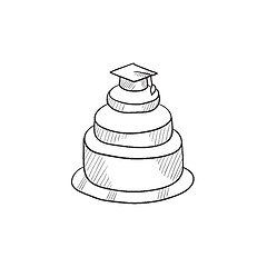 Image showing Graduation cap on top of cake sketch icon.