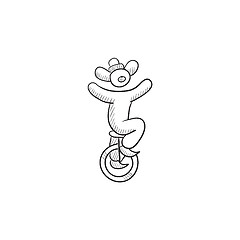 Image showing Clown riding on one wheel bicycle sketch icon.