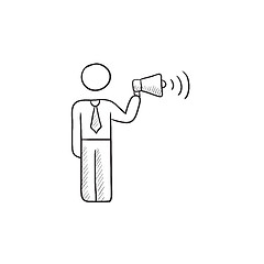 Image showing Businessman with megaphone sketch icon.