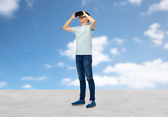 Image showing happy man in virtual reality headset or 3d glasses