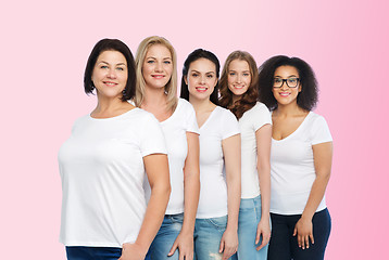 Image showing group of happy different women in white t-shirts