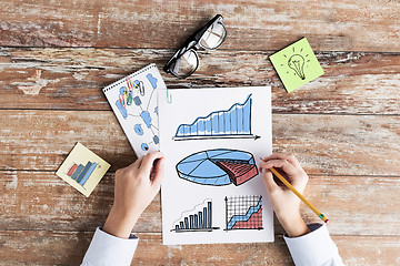 Image showing close up of hands drawing charts on paper sheets