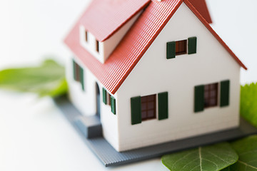 Image showing close up of house model and green leaves