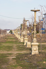 Image showing Abandoned building on the avenue of the world street in the resort village of Vityazevo, a suburb of Anapa