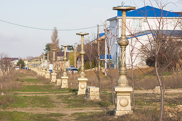 Image showing Abandoned building on the avenue of the world street in the resort village of Vityazevo, a suburb of Anapa