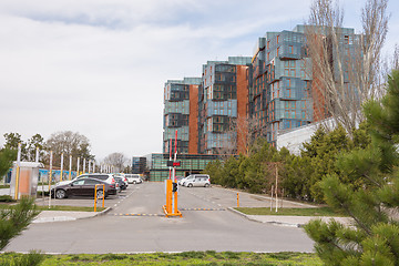 Image showing Anapa, Russia - March 9th, 2016: Parking in front of an elite residential complex \