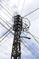 Image showing Many wires on an old electric pole